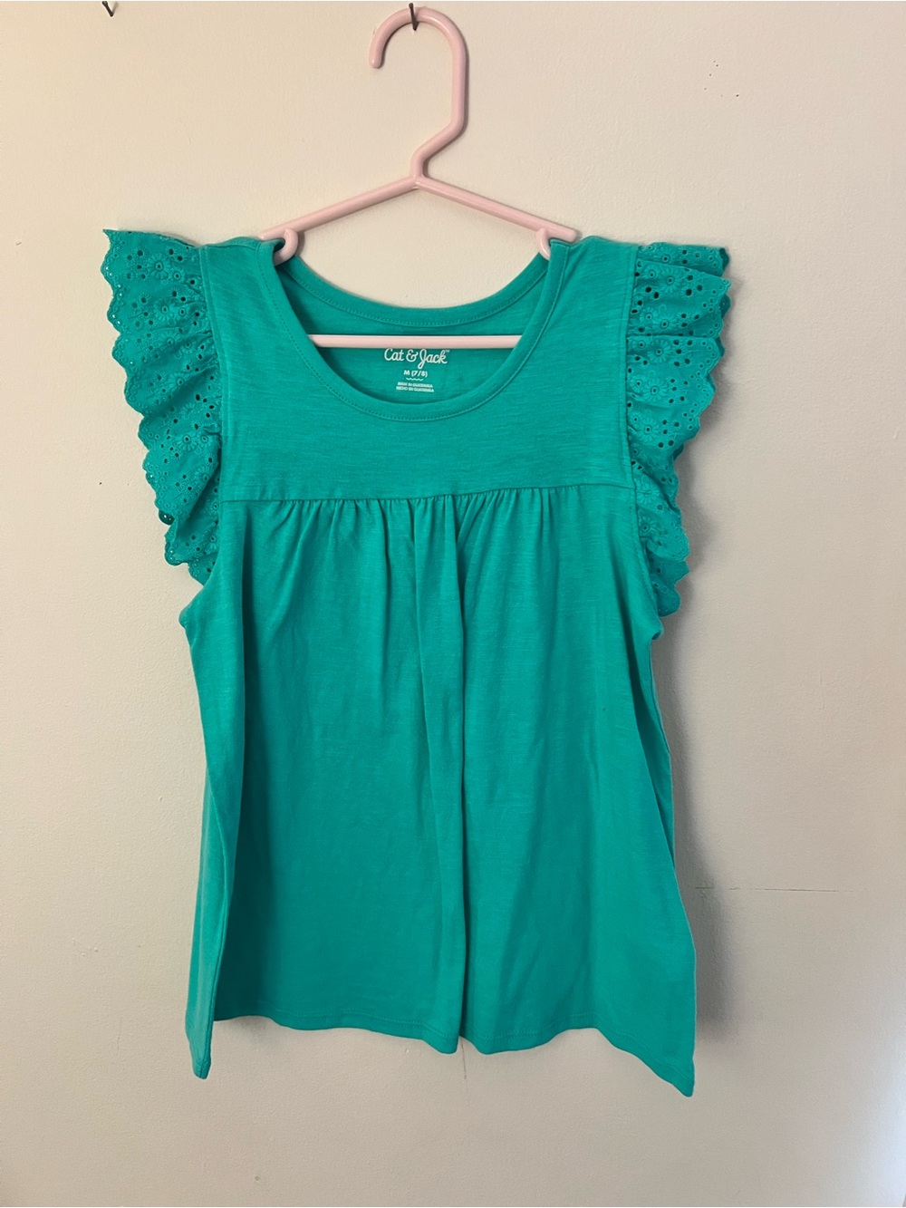 Cat & Jack Teal Ruffled Eyelet Sleeve Tank Top